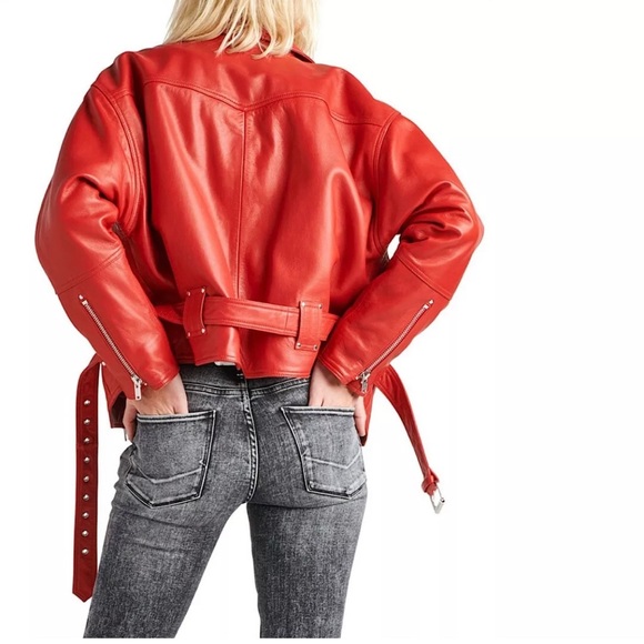 Hudson Genuine Leather Moto Jacket Red NWT - Picture 3 of 4